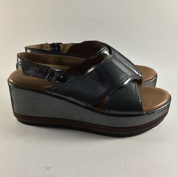 Sheridan Mia Metallic Black Platform Sandals - Picture 1 of 8